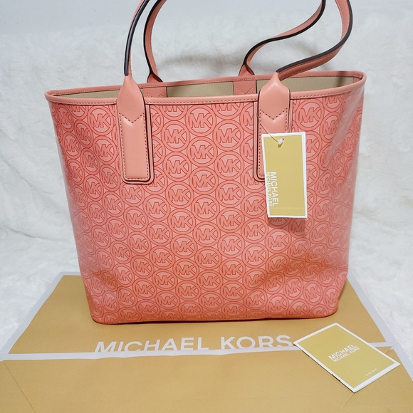 NEW Michael Kors Jodie Grapefruit Logo Jacquard Large Tote Bag 35H1T2JT3C - Picture 4 of 7